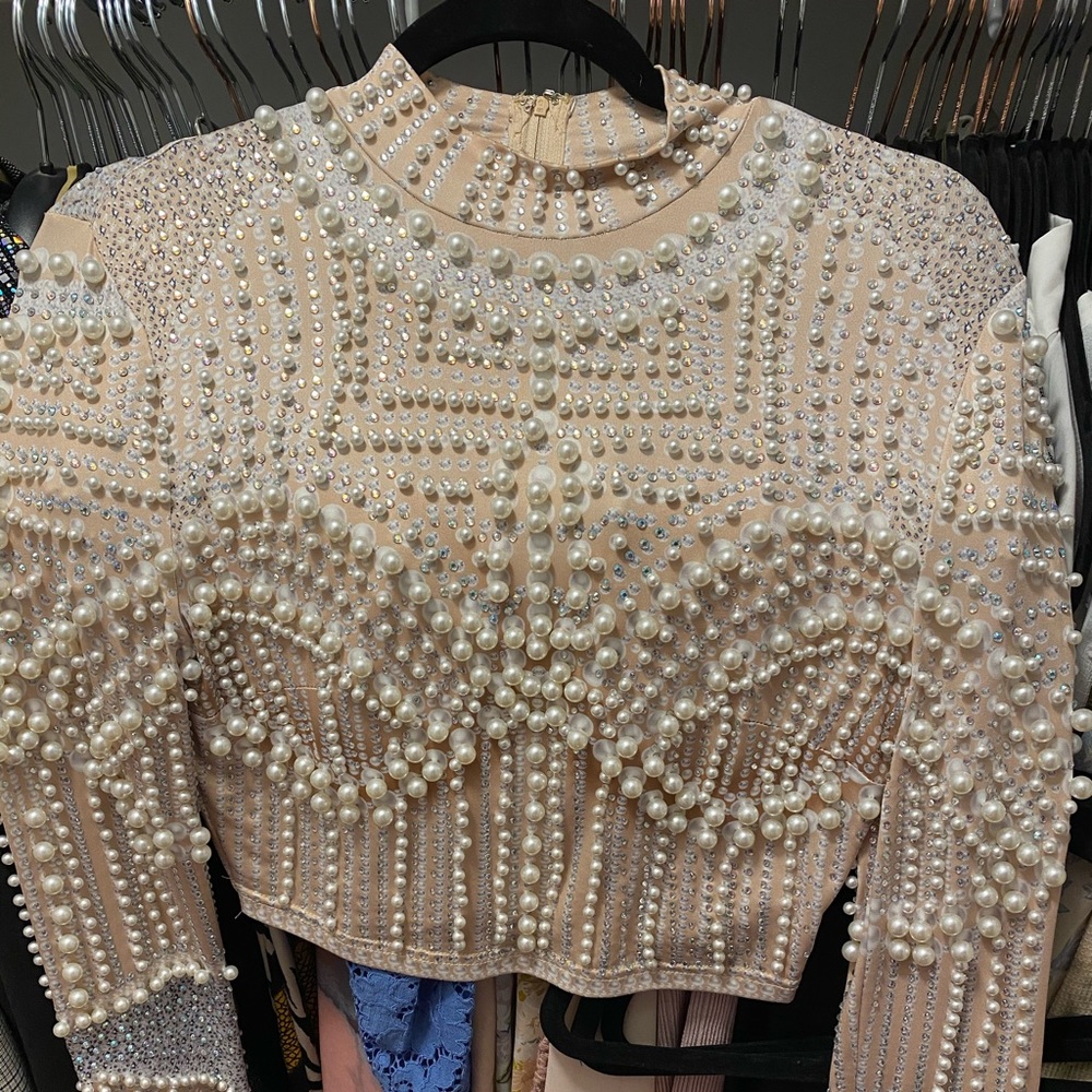 Pearled long sleeve top